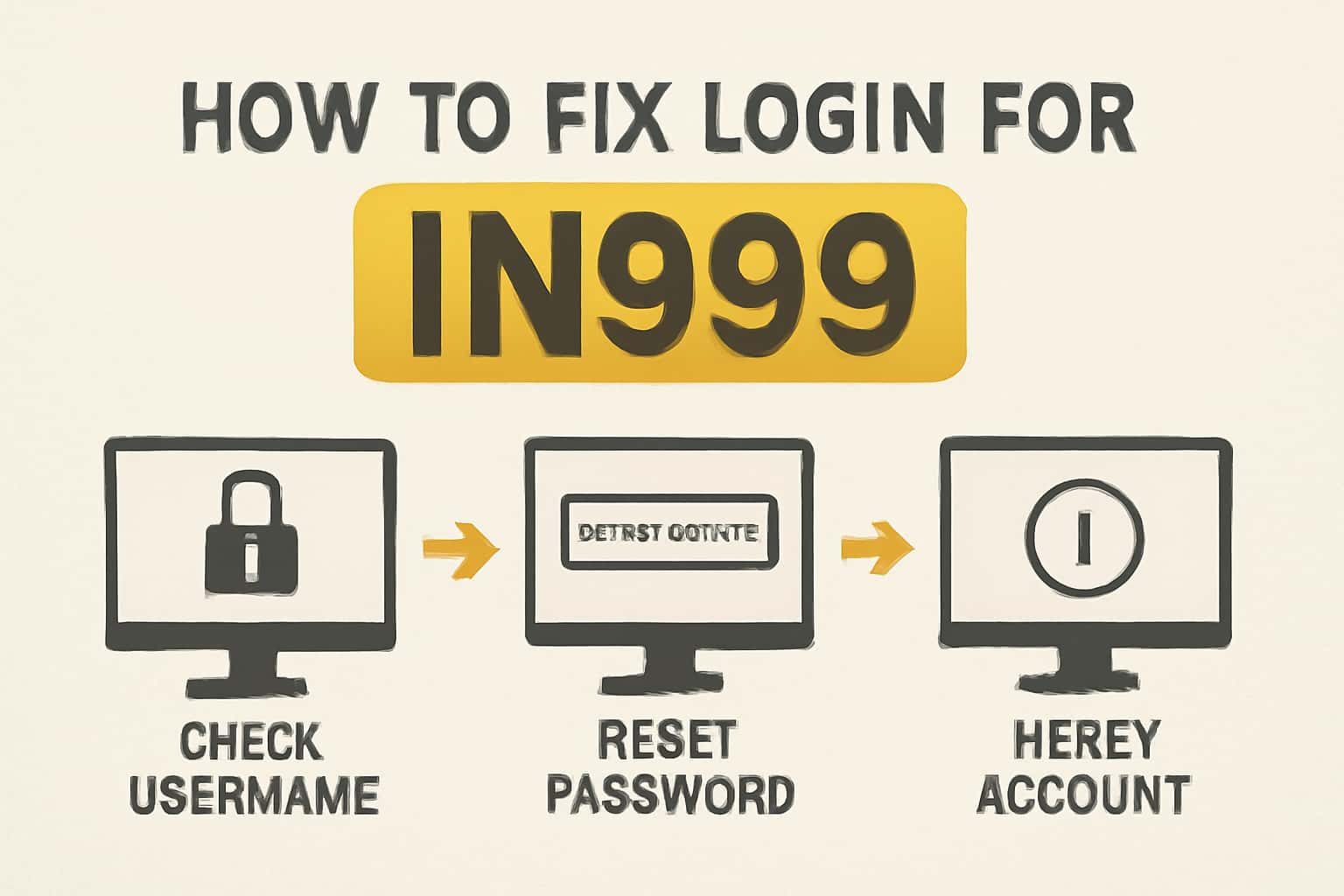 Informational graphic illustrating the login troubleshooting process for IN999.