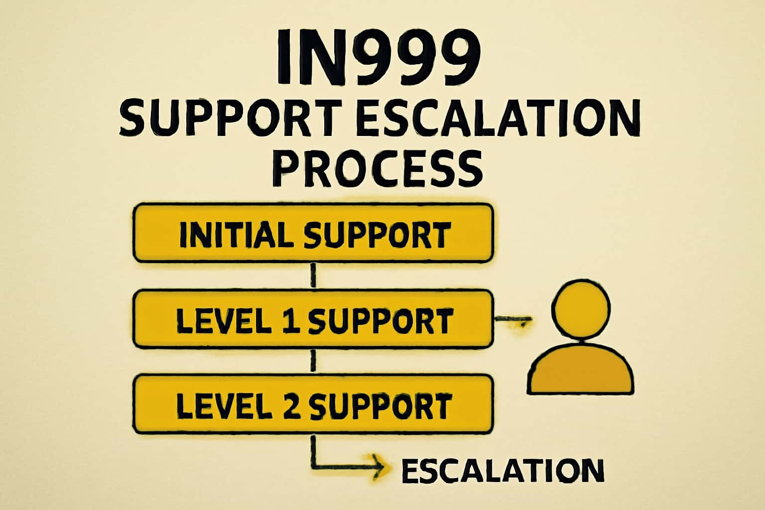Informational scene depicting the IN999 Support Escalation Process.